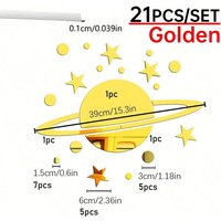 21pcs PVC mirror sticker DIY planet decoration, self-adhesive home decoration 19*18CM,GOLD