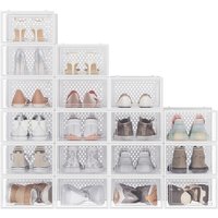 Ochama Set of 18 Stackable Shoe organisers, Foldable Storage Boxes for Sneakers, Transparent and White
