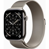 Apple Watch Serie 11 GPS + Mobiel 46 mm – Natuurlijk titanium kast met natuurlijke Milanese band – M/L
