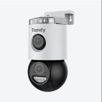 Tiandy 4 MP beveiligingscamera voor binnen en buiten met dubbele lens en draai-/kantelfunctie, 4 mm-lens, gratis persoons-/voertuigdetectie, 345° zicht, SD
