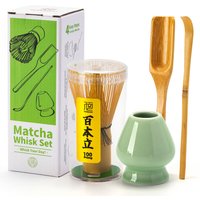 TEANAGOO Matcha Set, Bamboe Klopper (Chasen), Groene Celadon Klopper Houder, Traditionele Bamboe Lepel (Chashaku), Perfect voor Matcha Latte & Traditionele Ceremonies | Het Ultieme Cadeau voor Matcha Liefhebbers