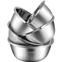 Maxcook 5-Piece 304 Stainless Steel Bowl and Sieve Set, Vegetable Washing Bowl, Thickened Salad Bowl, 30cm MCWA797