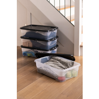 Strata Curve Storage Box & Lid 30L Clear/Black - Pack of 4