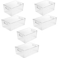 Storage box with integrated handle - Large capacity storage box for cosmetics, towels, soap, and shampoo - Ideal for bathroom cosmetic storage - 6-piece set - Transparent