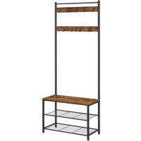 Ochama Coat Rack, Hall Tree with Shoe Storage Bench, 32 x 70 x 175 cm, Industrial, Rustic Brown and Black