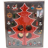 Festive Set Of 20 Mixed Wooden Characters And Red Tree