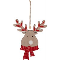 Feeric Houten Rendier Decoratie - Rood, 17 cm