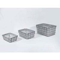 KEVAHOME GREY METAL WIRE STORAGE BIN W GREY LINER S/3 15.5X11.5X7.5" 13X9X5'' 11.5X7.5X3.5'', New Year Sale , Top gift picks