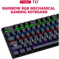 Rexsun T17 100% Wired Mechanical Keyboard, QWERTY US layout, 104 Keys, RGB Backlight, USB Wired, Anti-Ghosting, Ergonomic Design, Compatible with Windows & Mac, Black, T17