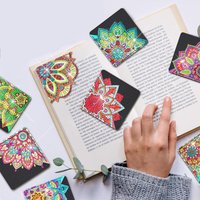 JU7CER 8-Piece Diamond Painting Bookmarks - Black Lotus Crystal Diamond Art Craft Set | Adult & Women-Friendly 4×4 Inches (10×10cm)
