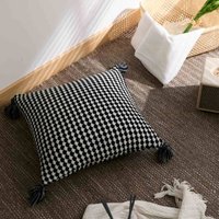 MEROPE, Acrylic Knit/Waffle Cushion Cover, 50x50cm, black/white, 1pack