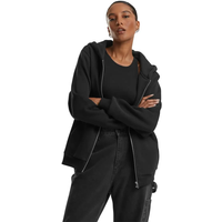 Urban Classics dames pluizig capuchonvest met rits van sweatstof en fleece - capuchonvesten met doorlopende rits zwart 3XL