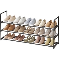 Ochama x SONGMICS 3-Tier Metal Shoe Storage Shelf, Stackable Shoe Organiser, for Entryway, Black