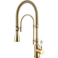 Homary High Arc Dual-Mode Pull-Down Kitchen Faucet Solid Brass with Porcelain Handle