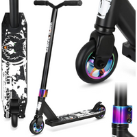 VOKUL Pro stuntstep beginnersmodel, geschikt voor kinderen van 6-13 jaar, van lichtgewicht aluminium, BMX-stuntstep voor beginners, zwart