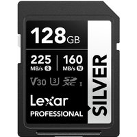 Lexar 128GB SD Card Silver, Up To 205MB/s Read, 140MB/s Write, SDXC UHS-I Memory Card, Class 10, U3, V30, SD Card For Professional Photographers, Videographers, Enthusiasts