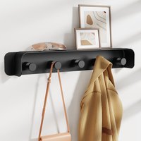 KAPANOU Wall Mounted Coat Rack with Shelf-5 Hooks, Coat Rail with Heavy Duty Metal Hooks for Bathroom, Bedroom, Entryway, Modern and Decorative Aluminum Wall Hanger for Hanging Coats, Towels, Hats (Black), New Year Sale , Top gift picks