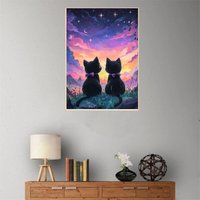 JU7CER 5D Diamond Painting Kit - Adult Starry Sky Cat | DIY Painting Set for Adults | Home Wall Decor 12×16 Inches (30×40cm)