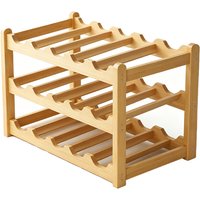 JORDAN&JUDY 3-Tier Wooden Wine Rack, Holds 12 Bottles of Red Wine,43*24*25cm