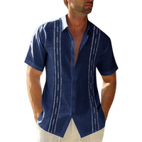 Men's Short Sleeve Guayabera Shirts Linen Cotton Button Down Mexican Embroidered Cuban Wedding Shirt Summer Beach Tops (darkblue, M)