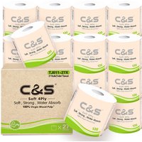 C&S toiletpapier van zuiver houtpulp, 4-laags, 135 g, 27 rollen, geurloos, huidvriendelijk en zacht, dikker en stevig, voordeelverpakking voor thuis