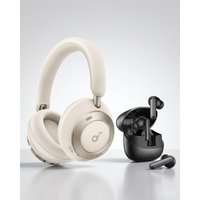 Soundcore by Anker Space One Pro draadloze koptelefoon, adaptieve actieve ruisonderdrukking, 6 microfoons, opvouwbaar en comfortabel, 60 h batterij, verliesvrij, snelladen, +MINISO MS106 draadloze Bluetooth 6.0 oordopjes high fidelity IPX5 waterdicht, AI-taalvertaling