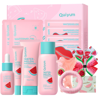 Quiyum New Year Gift Watermelon Skincare Set (13pcs) - Facial Cleanser 100g, Toner 160ml, Serum 30ml, Eye Cream 20g, Eye Mask 6g×2, Lip Mask 6g×2, Face Mask 25g×2, with Hair Band, Facial Massage Comb, Hair Clips×2