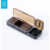 JORDAN&JUDY Small Pill Organizer Portable Mini Daily Pill Case Tablet Cutter Storage Box 1 pc Brown