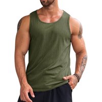Men's Ribbed Tank Top Knit Sleeveless Workout T Shirt MUSCLE Gym Fitness Tee (militarygreen, S)