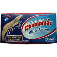 Champmar Head-on Shell-on 20-30/kg Block Raw Prawns 2kg