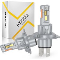 Roadsun High Low Beam H4 Bulb, H4 9003 Headlight Bulbs 6000K White Fanless In Line HB2 9003 H4 Fog Lights Off-Road Use Plug N Play