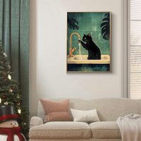 JU7CER 5D Full Round Drill Diamond Painting Kit - Black Cat Kitchen Theme | Adult Crystal Art | Home Wall Decor & Gift 12×16 Inches (30×40cm)