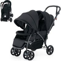 Costway inklapbare tweelingbuggy voor broertjes en zusjes met verstelbare rugleuning en kap draagvermogen 30 kg zwart