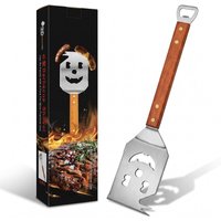 Huacan Outdoor barbecue shovel with wooden handle, stainless steel metal shovel with bottle opener, frying shovel, 1 piece
