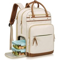 【Summer Cooler Bag】Work Bag with Lunch Compartment Detachable, 15.6Inch Laptop Rucksack for Women with USB Port and Organised Pocket, for Teacher, College, Nurse, Beige