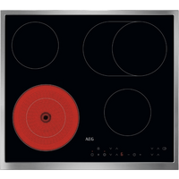 AEG TN64RA06XB Inbouw keramische kookplaat – 60 cm – 4 kookzones – Touch-bediening – Uitbreidbare kookzones – Zwart met roestvrijstalen frame