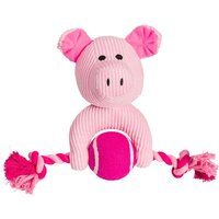 House of Paws Pink Cord Pig Dog Toy with Tennis Ball and Rope