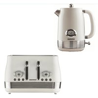 Daewoo Denver Kettle & 4 Slice Toaster, Retro, 1.5L, Wide Slots, Stainless Steel, Buttermilk (Cream)