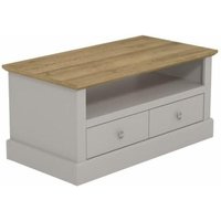 Galano Surrey 2 Drawer Coffee Table – Rectangular Living Room Table with Storage Cabinet – Minimalist Design in Engineered Wood – Light Grey/Oak