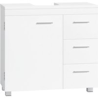 Ochama Under Sink Bathroom Cabinet, Matte White, 30 x 70 x 63.8 cm – Storage Unit with Feet, 3 Drawers and 2 Compartments Behind the Door, for Washbasins with Pedestal