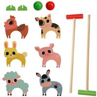 Houten boerderijdieren croquet speelgoedset voor kinderen.