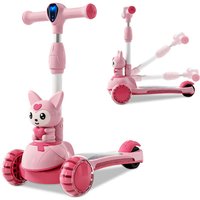 Neuleb 3 Wheel Kick Scooter for Kids Ages 3-10, Light Up Flashing Wheels, Toddler Scooter with Adjustable Handlebar, Anti-Slip Wide Deck & Lean-to-Steer, Outdoor Ride On Toy for Boys Girls, Pink