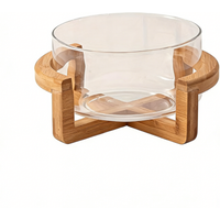 YumiPLUS Glass Fruit Plate with wood base, 1 set