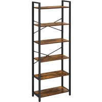 Ochama 6-Tier Bookshelf, Bookcase, Shelving Unit, for Office, Study, Living Room, Bedroom, 30 x 66 x 186 cm, Industrial, Greige and Black