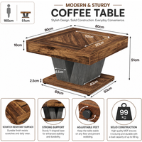 Tribesigns 80cm Coffee Table, Wood Center Table for Living Room, Square Modern Cocktail Tea Accent Table, Rustic Brown & Black