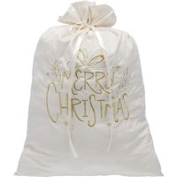 Festive 70Cm White / Gold Merry Christmas Sack