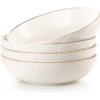Dafuceramic 8,5-inch pastakommen, 36oz serveerschalen, saladeschaalset van 4 keramische, stevige en stapelbare kommen, ideaal voor housewarming en feestdagen, multicolor, wit