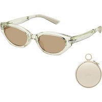 Beneunder FD315-CN204, Opvouwbare Cat-Eye Zonnebril, Transparant Theekleurig Montuur, Lichtbruine Glazen