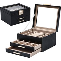 JORDAN&JUDY Multi-Layer Jewelry Box Small Earring Box Ring Storage Box Necklace Box Earring Jewelry Case - 3 Layer Black
