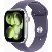 Apple Watch Series 11 GPS + mobiele connectiviteit 46 mm zilver aluminium kast met paarse mist sportband - M/L